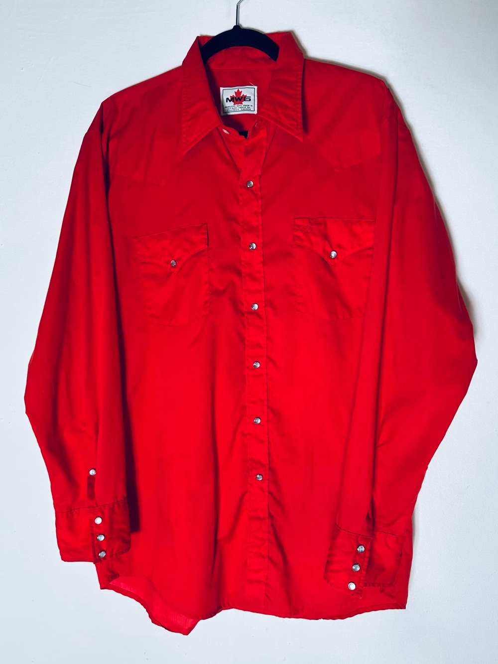 Vintage MWG Red Long Sleeve Pearl Snap Western Shirt 2XL Cowboy Rodeo Rancher